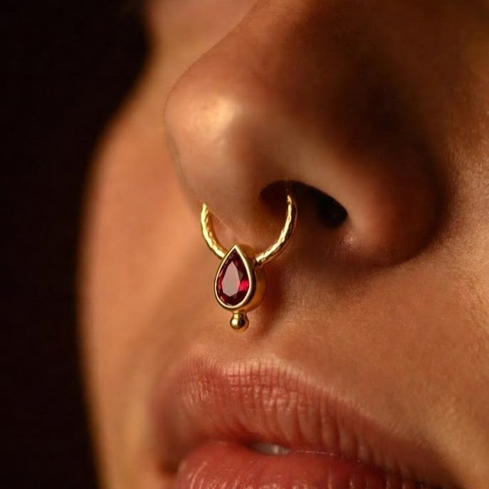 Red Zircon Teardrop Nose Ring