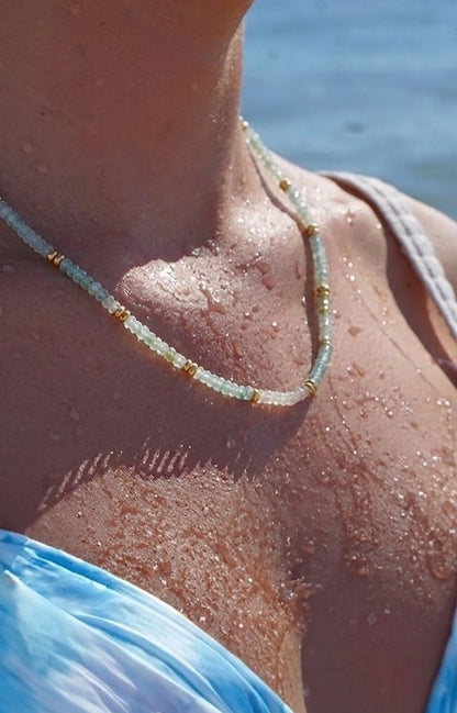 Aquamarine Beaded Gold Accent Necklace