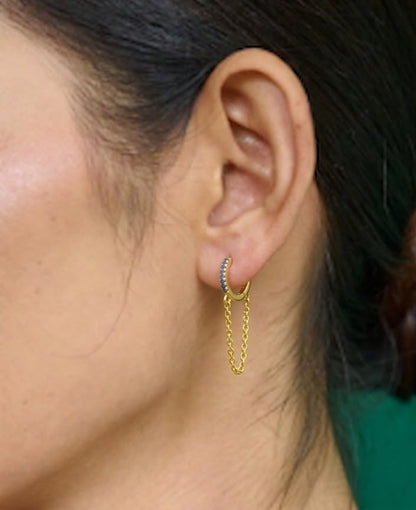 Turquoise Chained Huggies Earrings In 925 Sterling Silver