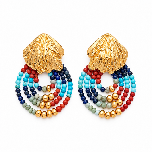 Sea Shell Mosaic Multicolour Beaded Hoops