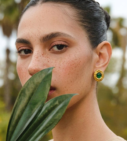 Green Onyx Medallion 92.5 Sterling Silver Studs
