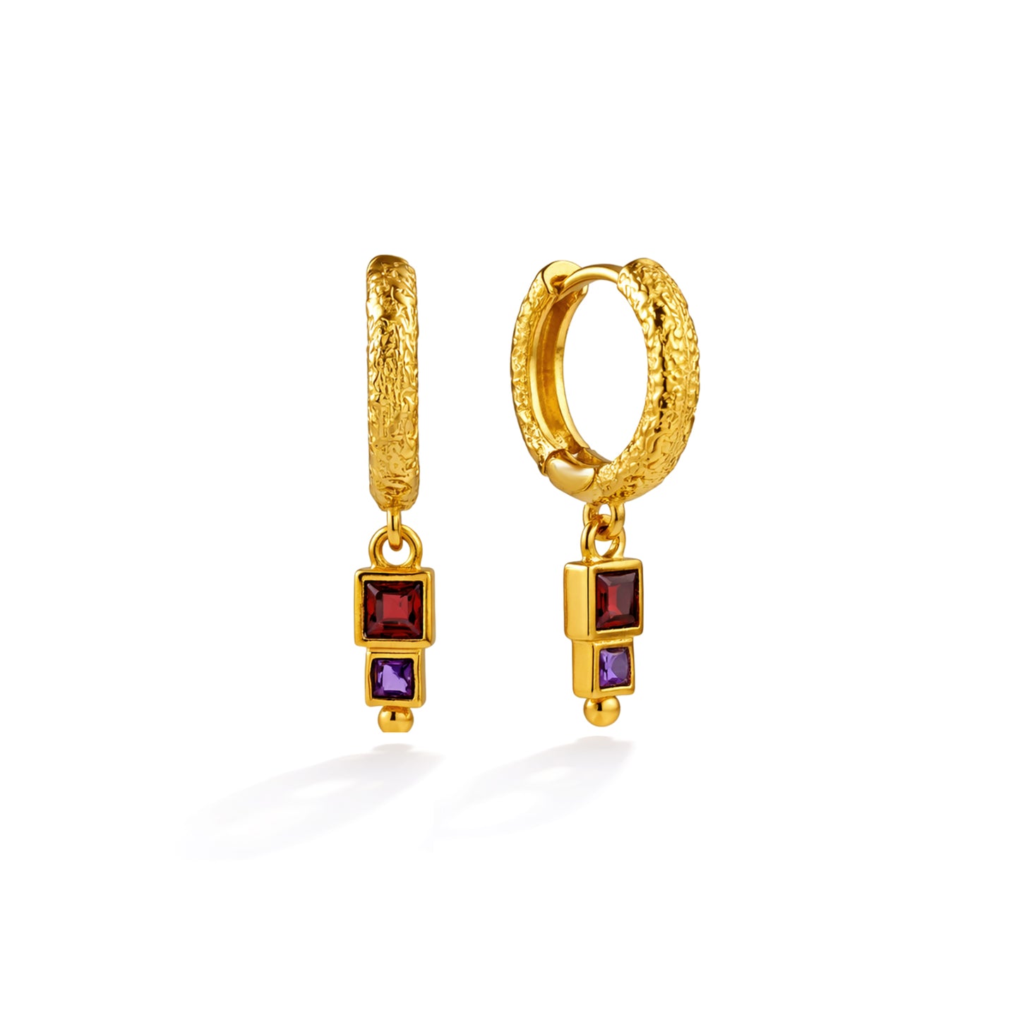 Gold Plated Garnet Amethyst Geometric Drop 92.5 Sterling Silver Earrings