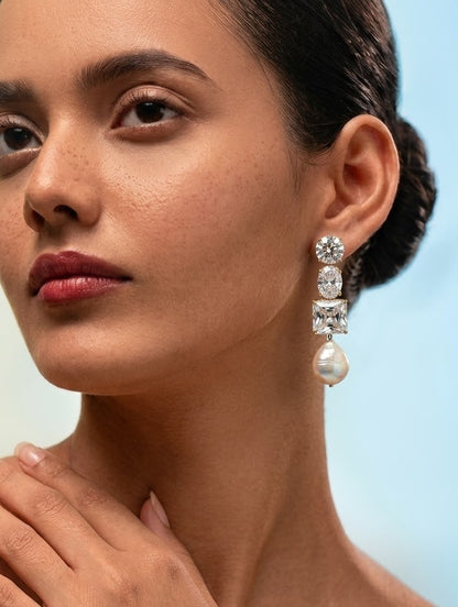 Crystal & Baroque Pearl Drop Earrings