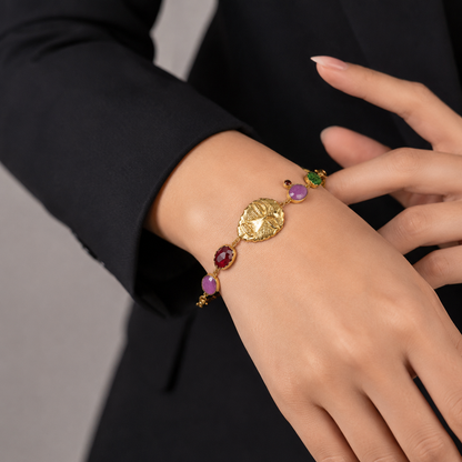 Tribal Mask & Multi Gem Charm Bracelet