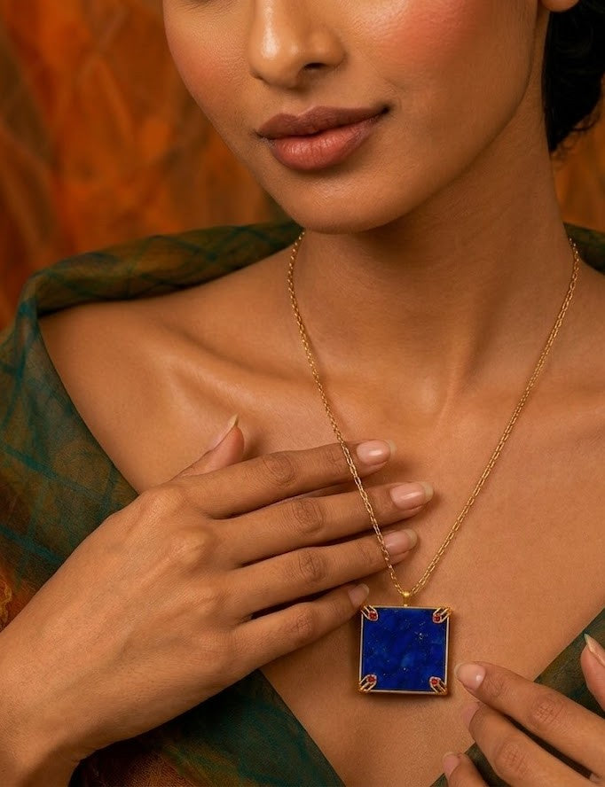 Lapis Lazuli Square Pendant Necklace