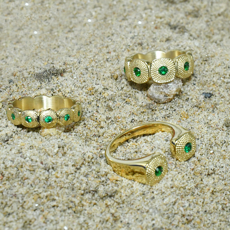 Green Cancun  Band Ring (Water Resistance Premium Plating)
