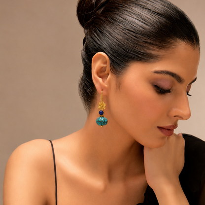 Turquoise Pebble Floral Earrings in 92.5 Sterling Silver