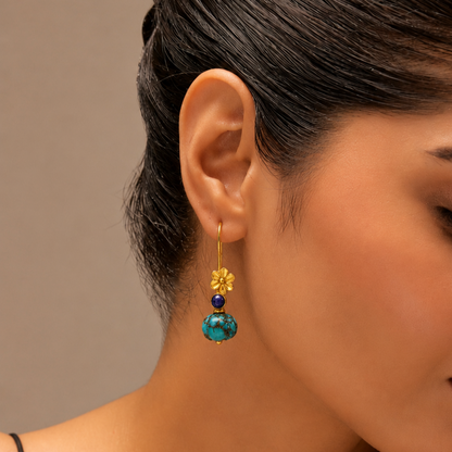 Turquoise Pebble Floral Earrings in 92.5 Sterling Silver
