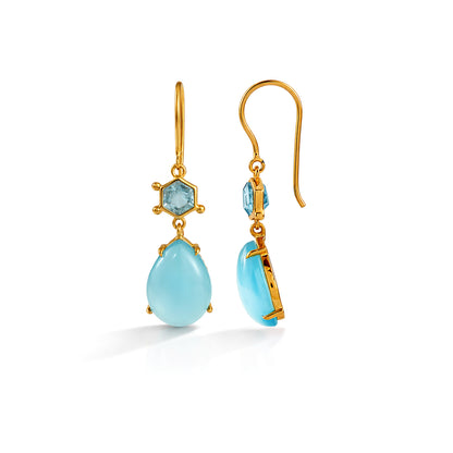 Natural Aqua Chalcedony and Blue Topaz 92.5 Sterling Silver Earrings