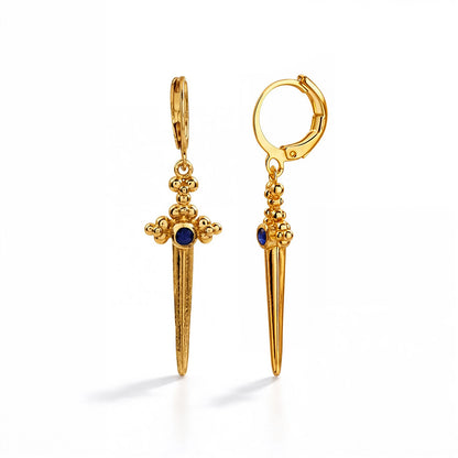 Dagger Drop Earrings with Blue Stone in 92.5 Sterling Silver