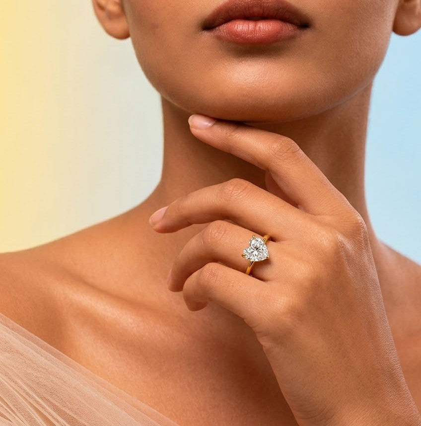 Solitaire Heart Crystal Teardrop Ring