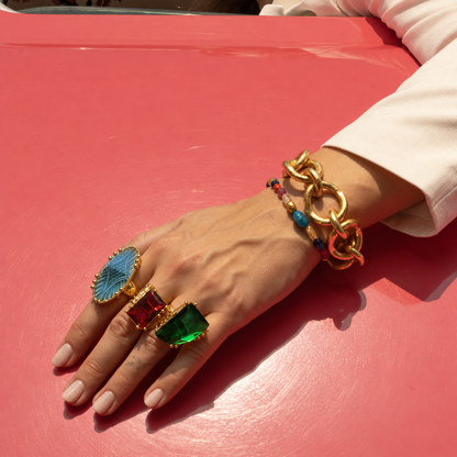 Carved Blue Glass Statement Ring