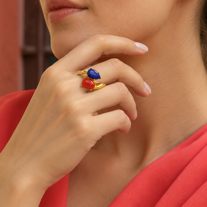 Coral Lapis Statement Ring