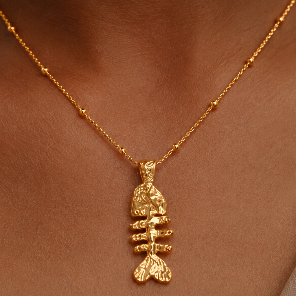 Fish Bone Necklace in 925 Sterling Silver-Gold Finish