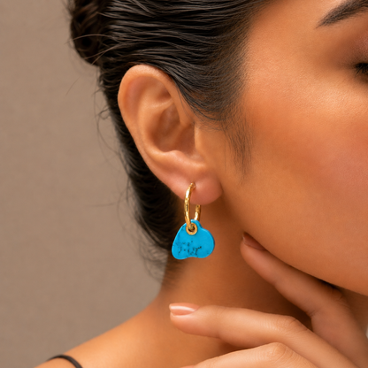 Turquoise Pebble Gold Hoop Earrings