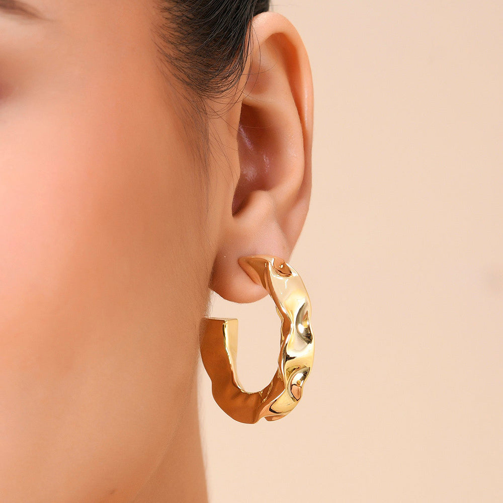 Hammered Gold Foil Hoops Medium