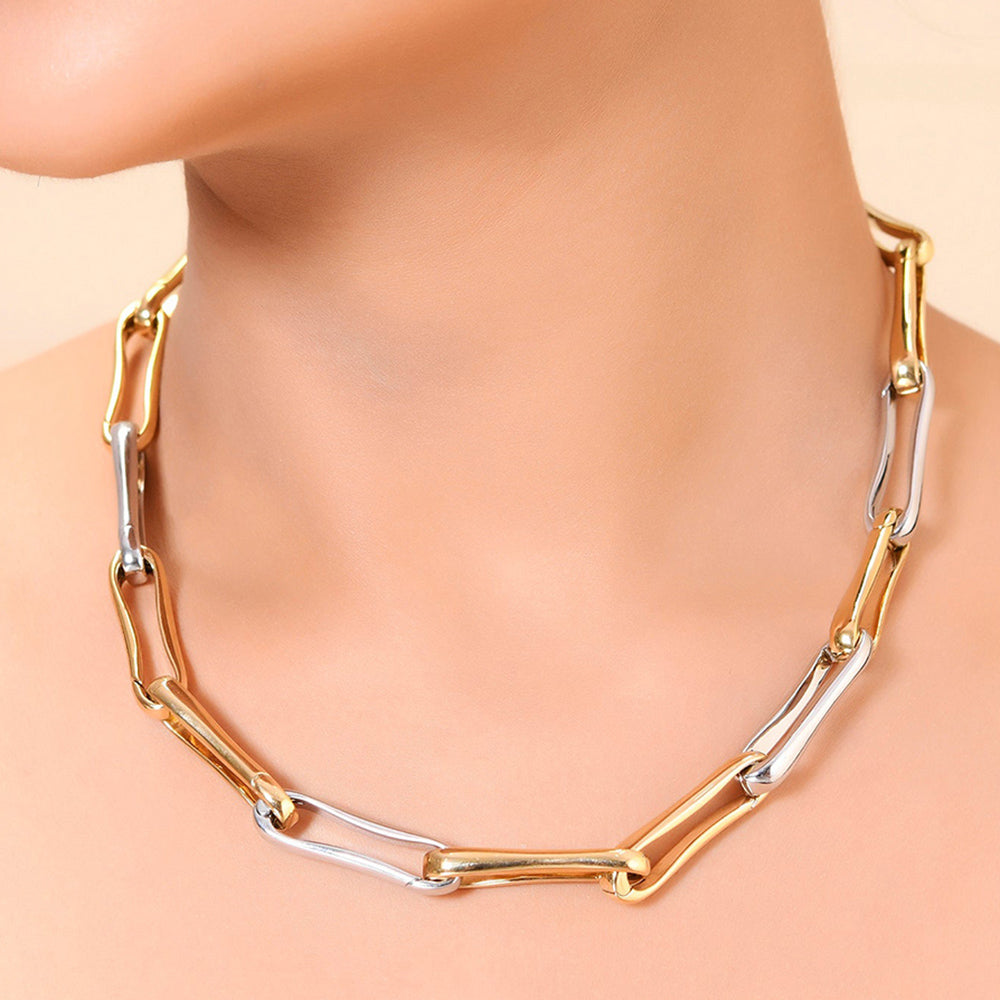 Linked Contrast Paperclip Necklace