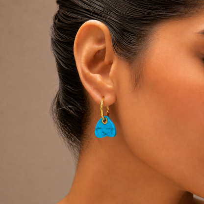 Turquoise Pebble Gold Hoop Earrings