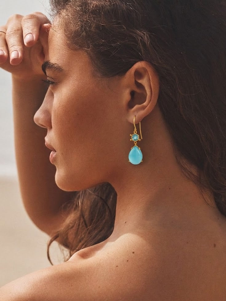 Natural Aqua Chalcedony and Blue Topaz 92.5 Sterling Silver Earrings