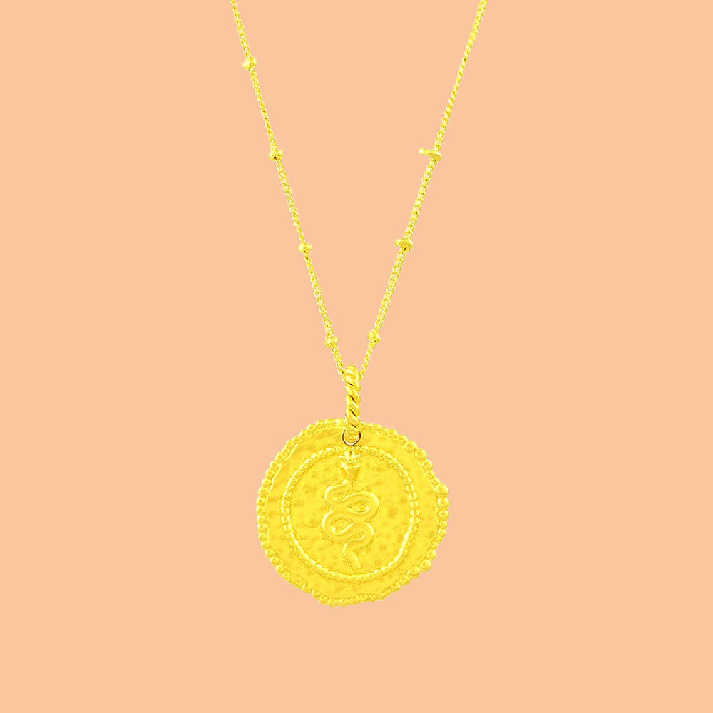 Embossed Snake Medallion Necklace