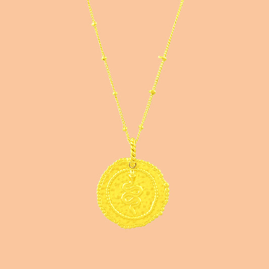 Embossed Snake Medallion Necklace