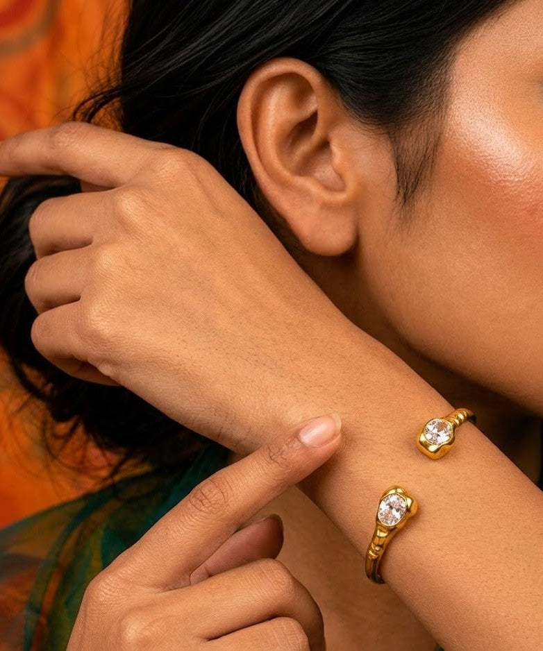Dual Stone Open Gold Cuff Bracelet