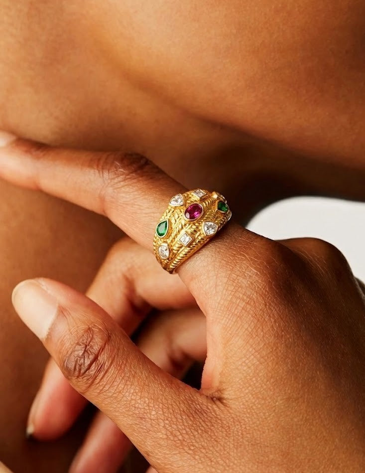 Multi Stone Textured Band 92.5 Sterling Silver Ring