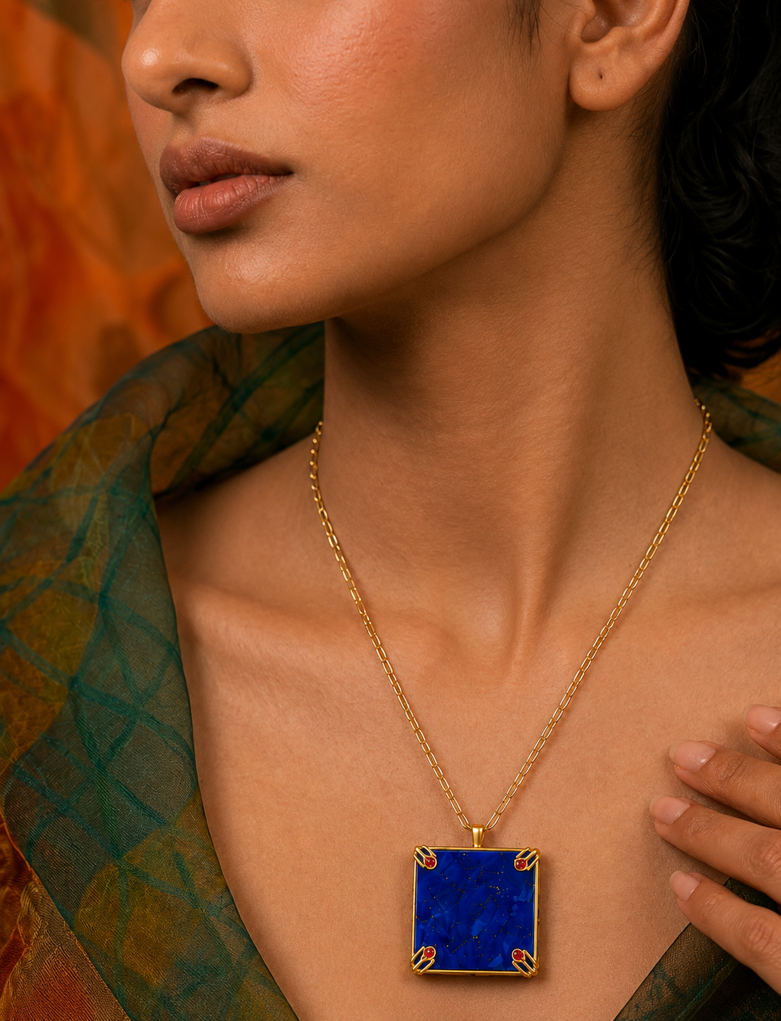 Lapis Lazuli Square Pendant Necklace