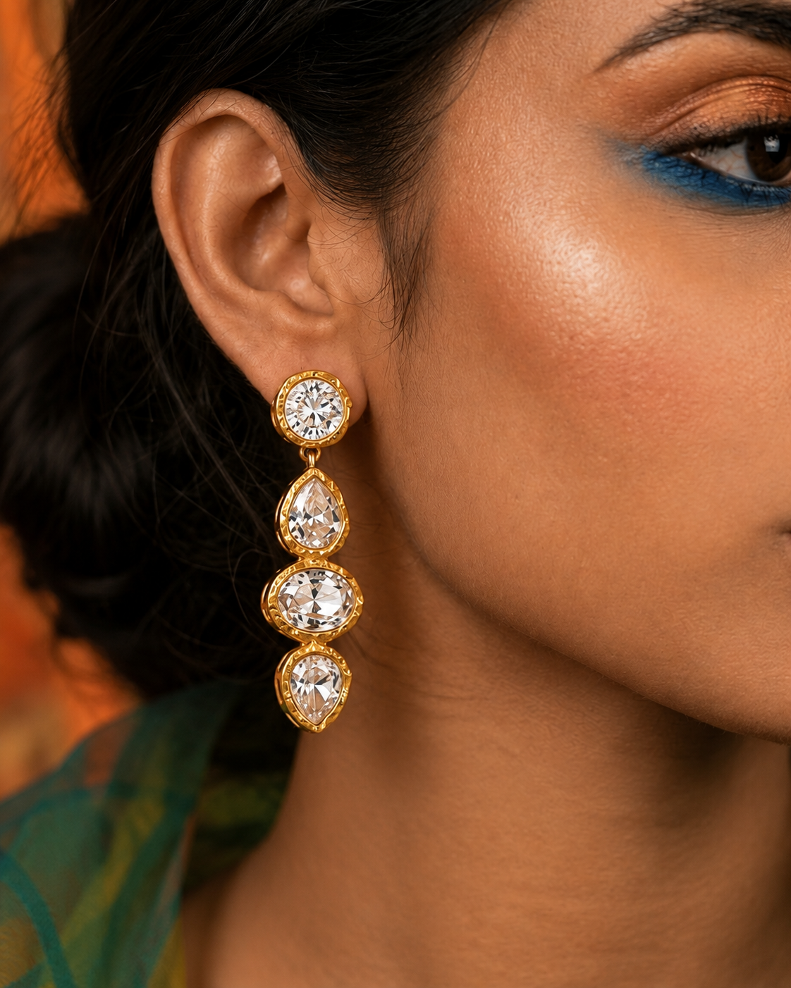 Crystal Trio Drop Statement Earrings