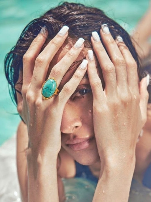 Gold Plated Oval Turquoise Cocktail Ring
