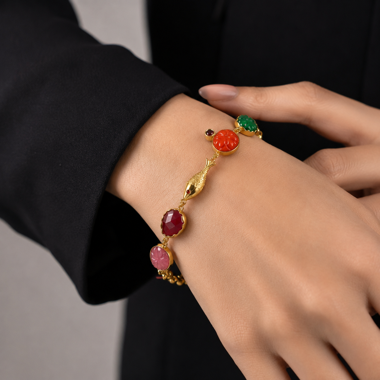 Fish Motif Multi Gem Bracelet