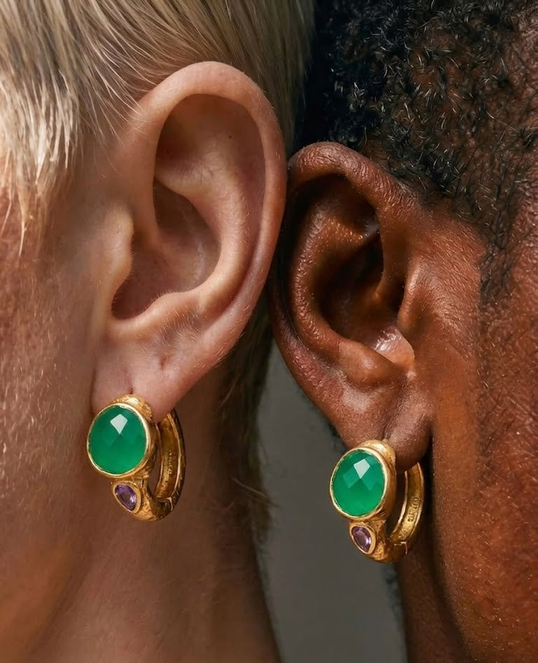 Green Onyx & Amethyst 92.5 Sterling Silver Hoop Earrings