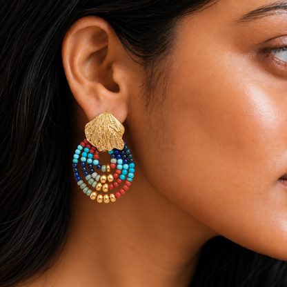 Sea Shell Mosaic Multicolour Beaded Hoops