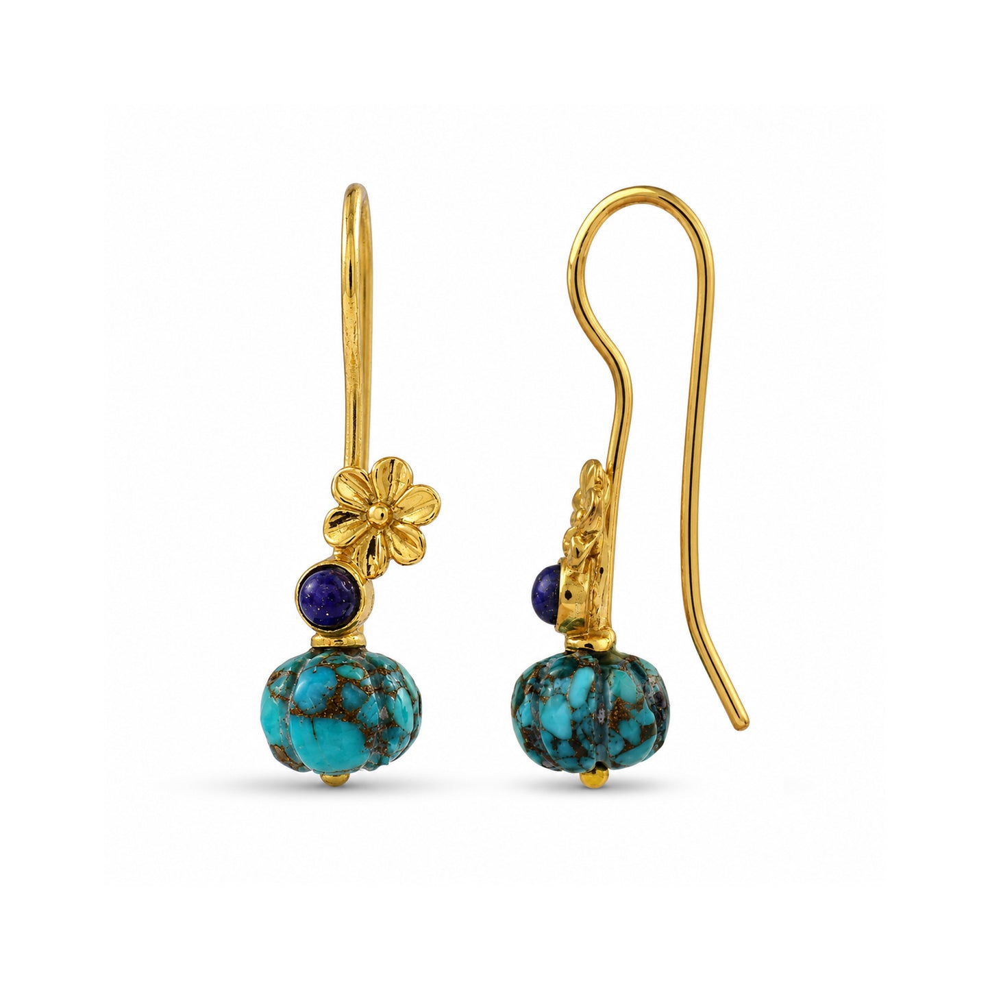 Turquoise Pebble Floral Earrings in 92.5 Sterling Silver