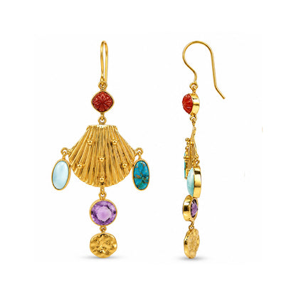 Coral, Turquoise & Amethyst Shell Earrings