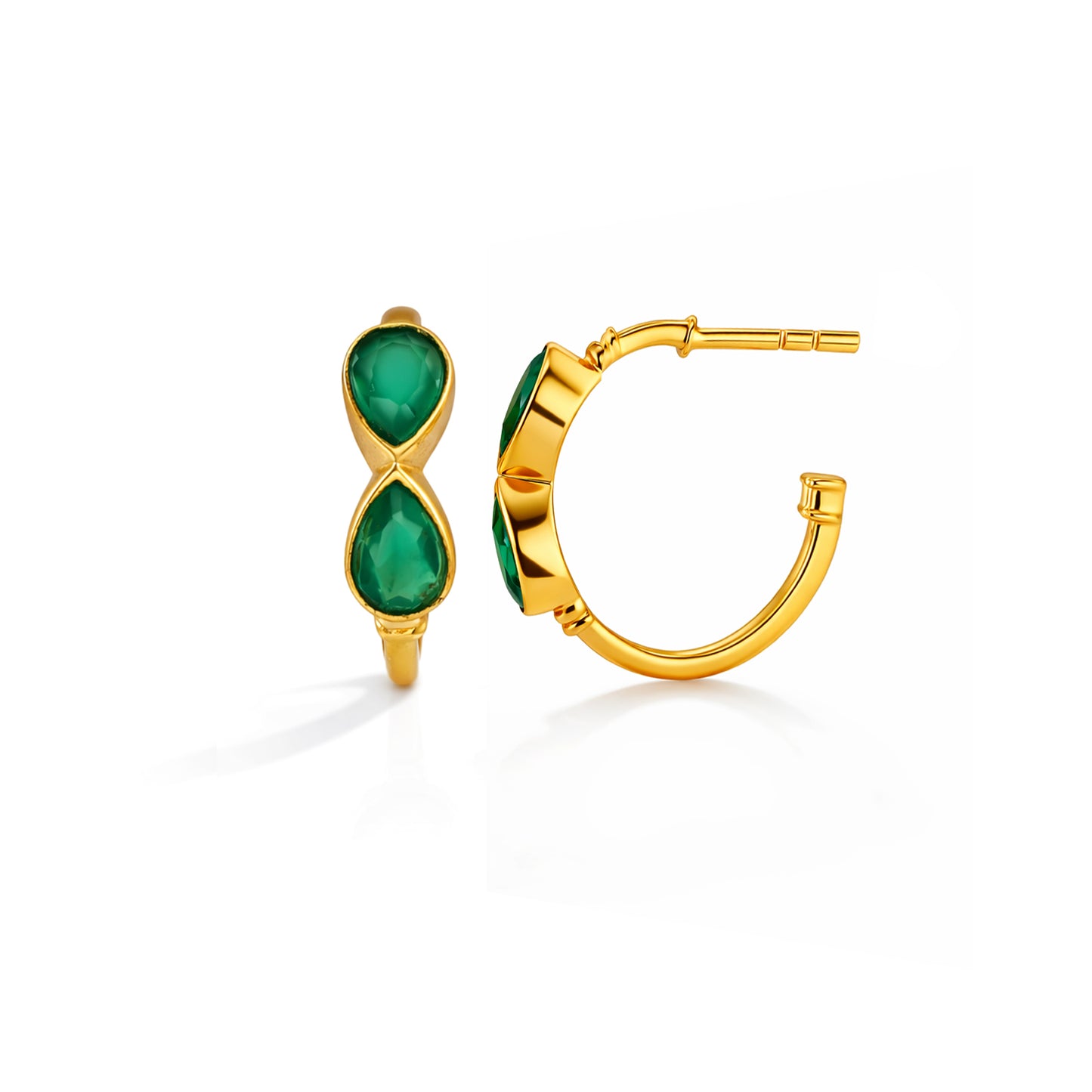 Gold Plated Green Onyx 92.5 Sterling Silver Hoop Earrings
