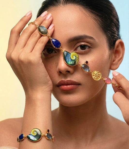 Nautilus & Multi Gem Charm Bracelet