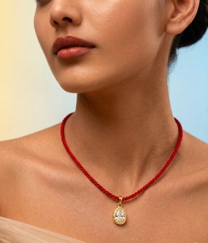 Teardrop Crystal Cord Necklace in 92.5 Sterling Silver