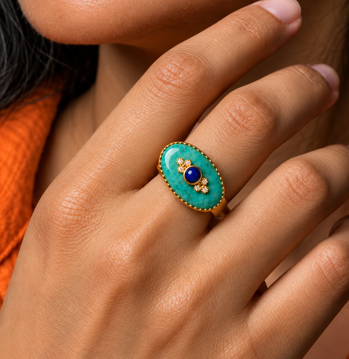 Natural Turquoise and Lapis Evil Eye Ring