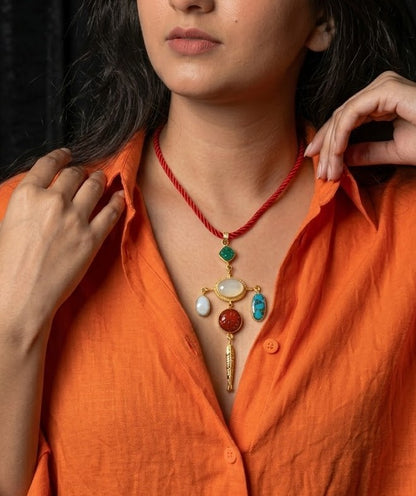Bohemian Turquoise & Coral Pendant Necklace