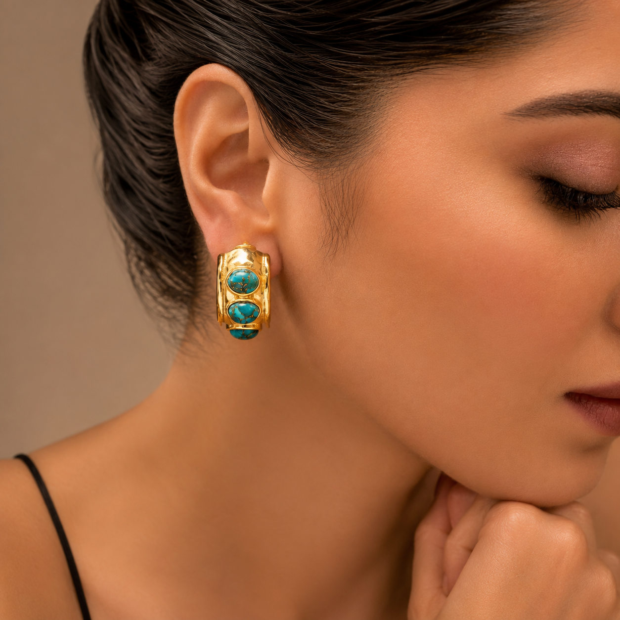 Turquoise Pebble Hoop Earrings