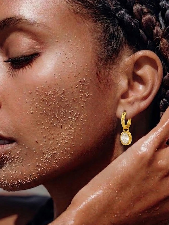 Gold Plated Crystal Drop Textured 92.5 Sterling Silver Hoop Earrings
