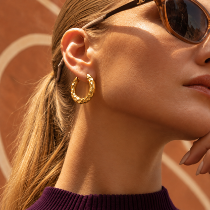 Medium Organic Textured Hoop Earrings in 92.5 Sterling Silver