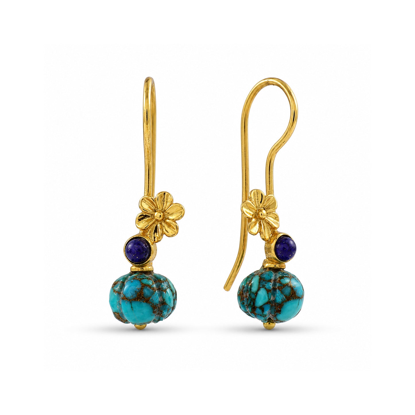 Turquoise Pebble Floral Earrings in 92.5 Sterling Silver