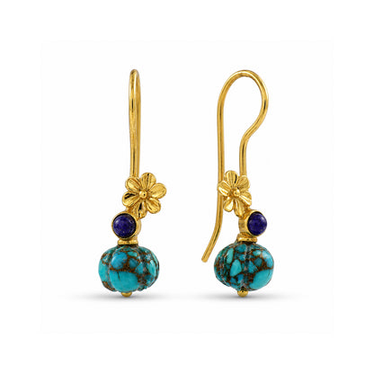 Turquoise Pebble Floral Earrings in 92.5 Sterling Silver