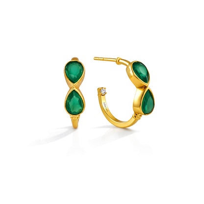Gold Plated Green Onyx 92.5 Sterling Silver Hoop Earrings