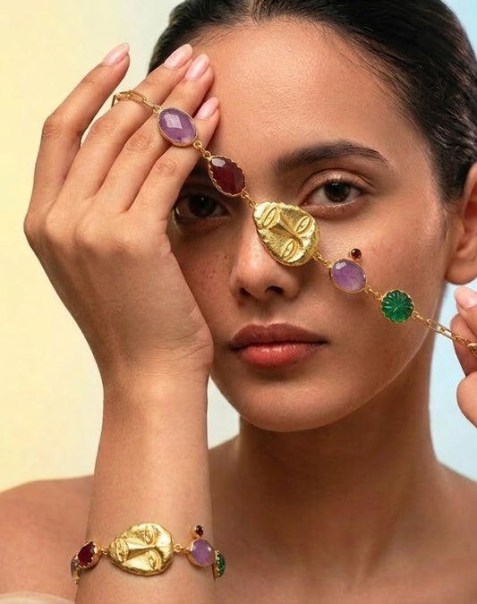 Tribal Mask & Multi Gem Charm Bracelet