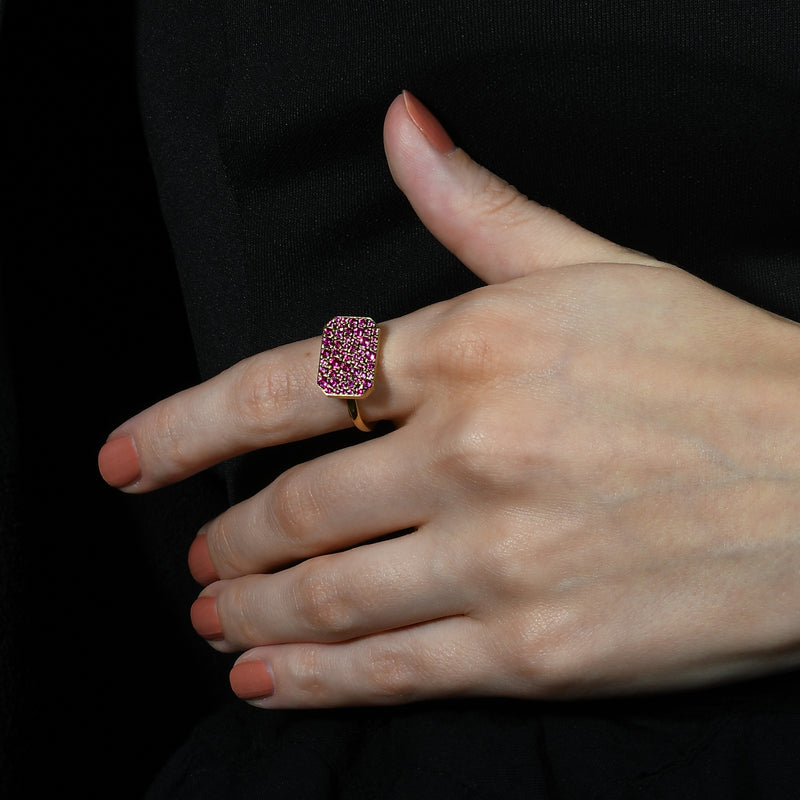 Pink Gems Classic Bullion Signet Ring (Water Resistance Premium Plating)