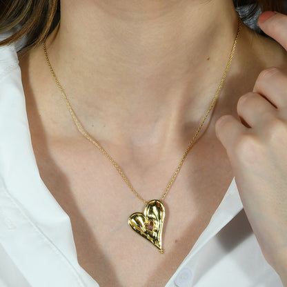 Sculpted Heart Chain Necklace