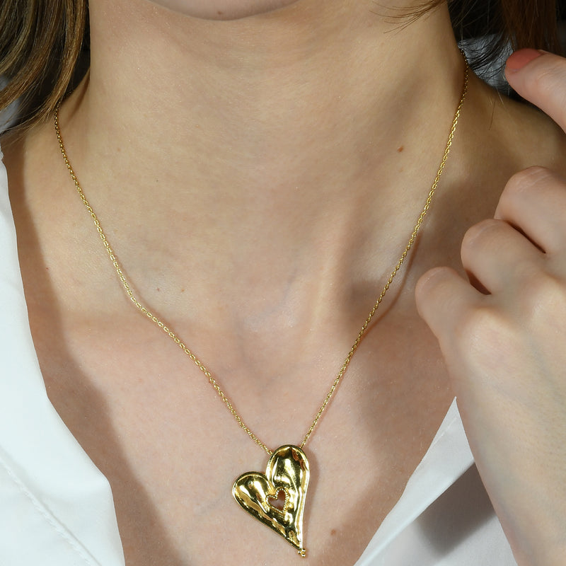 Textured Heart Chain Necklace (Water Resistance Premium Plating)